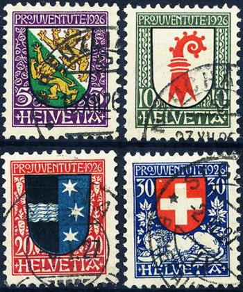 Timbres: J37-J40 - 1926 Armoiries cantonales et suisses