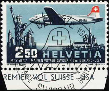Thumb-1: F42 - 1947, Francobollo speciale di posta aerea Swissair