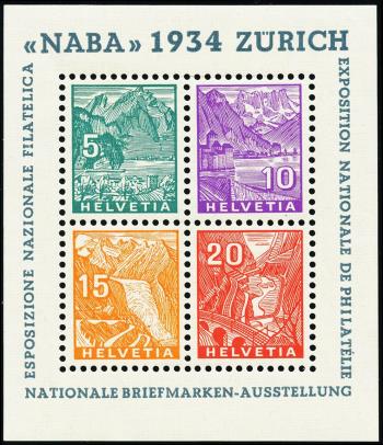 Thumb-1: W1 - 1934, Gedenkblock zur Nationalen Briefmarkenausstellung in Zürich