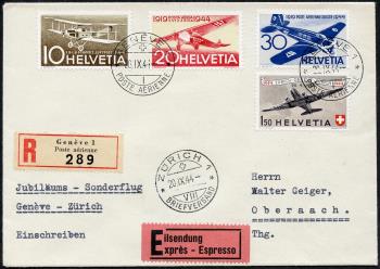 Thumb-1: SF44.1m - 1944, Francobolli speciali per la posta aerea in occasione del 25° anniversario della posta aerea svizzera.