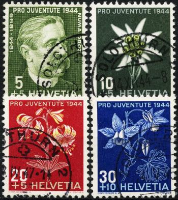Thumb-1: J109-J112 - 1944, Ritratto di Numa Droz e dipinti di fiori alpini