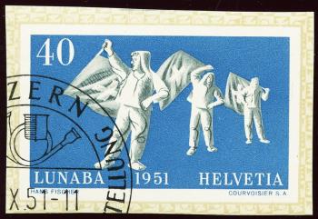Thumb-1: W32A - 1951, Francobollo singolo del blocco commemorativo per la mostra filatelica nazionale di Lucerna.