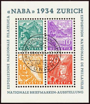Thumb-1: W1 - 1934, Blocco commemorativo per la Mostra Filatelica Nazionale di Zurigo.