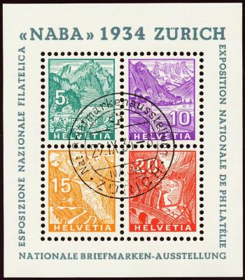Thumb-1: W1 - 1934, Blocco commemorativo per la Mostra Filatelica Nazionale di Zurigo.