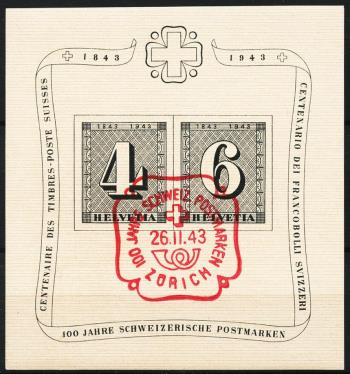 Thumb-1: W14 - 1943, Blocco commemorativo per i 100 anni dei francobolli svizzeri
