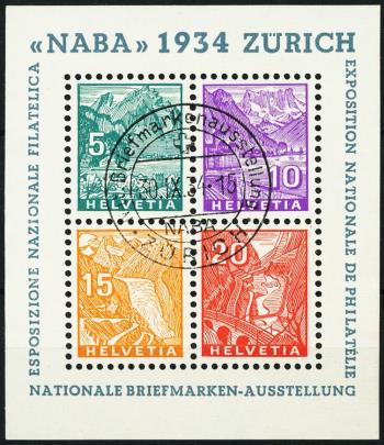 Thumb-1: W1 - 1934, Blocco commemorativo per la Mostra Filatelica Nazionale di Zurigo.