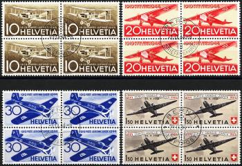 Thumb-1: F37-F40 - 1944, Francobolli speciali per la posta aerea in occasione del 25° anniversario della posta aerea svizzera.