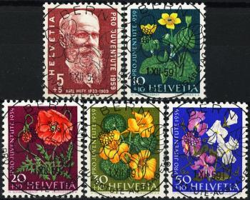 Thumb-1: J178-J182 - 1959, Pro Juventute, portrait de Karl Hitty et peintures de fleurs