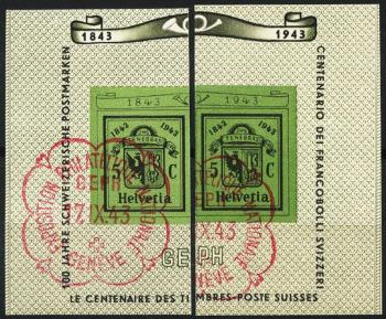 Thumb-1: W17L-W17R - 1943, Singoli francobolli del blocco commemorativo per la Mostra Filatelica Nazionale di Ginevra.