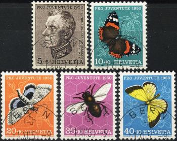 Thumb-1: J133-J137 - 1950, Pro Juventute, Bildnis T. Sprechers von Bernegg und Insektenbilder