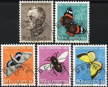 Thumb-1: J133-J137 - 1950, Pro Juventute, ritratto di T. Sprecher von Bernegg e immagini di insetti