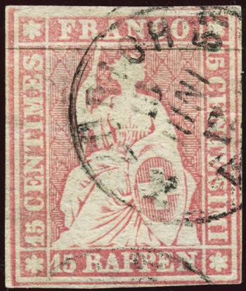 Francobolli: 24F - 1856 Stampa di Berna, 1° periodo di stampa, carta di Monaco