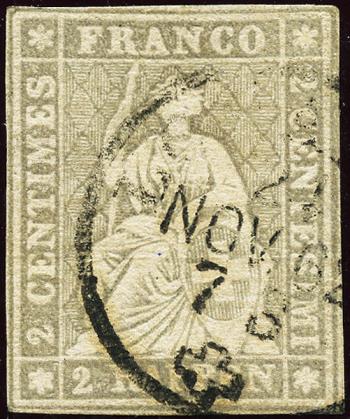 Timbres: 21G - 1862 Estampe de Berne, 4e période d'impression, papier de Zurich