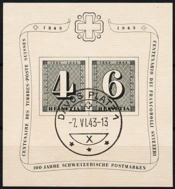 Briefmarken: W14 - 1943 Jubiläumsblock 100 Jahre Schweizerische Postmarken