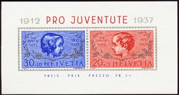 Briefmarken: J83I-J84I - 1937 Jubiläumsblock 25 Jahre Pro Juventute Marken