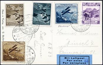Briefmarken: F1-F4+86A - 1933 Flugzeuge über Liechtensteiner Landschaft