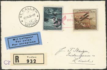 Stamps: SF30.5 b. -  August 31, 1930 Vaduz-St.Gallen