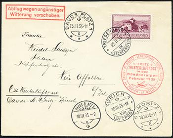 Stamps: SF35.1 t. - 10. März 1935 1. Winter airmail in the Bündner Alps