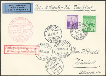 Francobolli: SF35.1 b. - 10. März 1935 1. Posta aerea invernale nelle Alpi Bündner