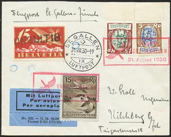 Timbres: SF30.5 b. - 31. August 1930 Jour de vol Vaduz-Saint-Gall