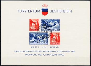 Timbres: W14 - 1936 2e exposition de timbres du Liechtenstein et ouverture du musée de la poste à Vaduz