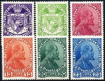Briefmarken: FL4-FL9 - 1917-1918 Landeswappen oder Fürstenbild