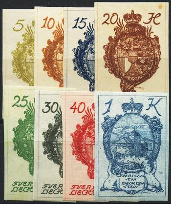 Stamps: FL17-FL24 - 1920 Coat of arms pattern or Vaduz Castle