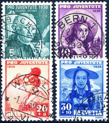 Briefmarken: J85-J88 - 1938 Bildnis S. Gessners und Schweizer Frauentrachten