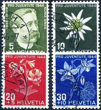 Briefmarken: J109-J112 - 1944 Bildnis Numa Droz und Alpenblumenbilder