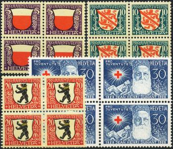 Briefmarken: J45-J48 - 1928 Städtewappen und Bildnis Henri Dunants