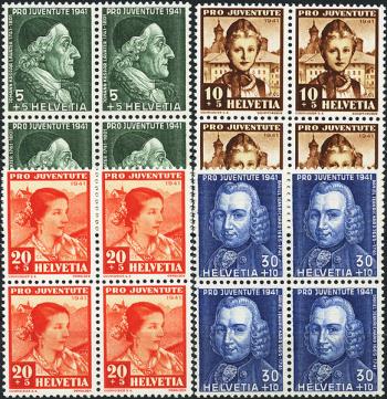 Briefmarken: J97-J100 - 1941 Bildnisse J.K. Lavaters und D. Jeanrichards, Schw. Frauentrachten