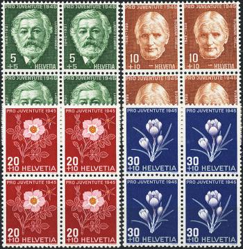 Briefmarken: J113-J116 - 1945 Bildnisse Ludwig Forrers und Susanna Orellis, Alpenblumenbilder