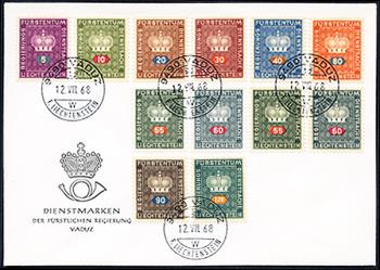 Briefmarken: D36-D47 - 1950+1968 Fürstenkrone, gelber Gummi und weisses Papier