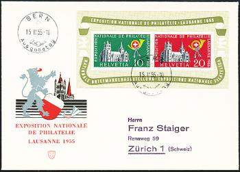 Timbres: W35 - 1955 bloc commémoratif pour le nat. Exposition de timbres à Lausanne