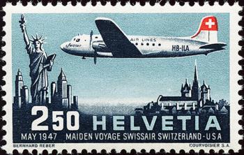 Stamps: F42 - 1947 Swissair special airmail stamp
