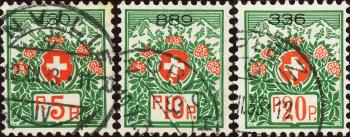 Stamps: PF11A-PF13A - 1927 Swiss coat of arms and alpine roses, white paper