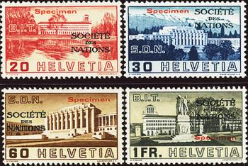 Stamps: SDN57-SDN60 - 1938 Images of the League of Nations and Labor Office buildings, SPECIMEN