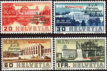 Stamps: BIT49-BIT52 - 1938 Images of the League of Nations and Labor Office buildings, SPECIMEN