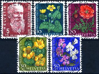 Briefmarken: J178-J182 - 1959 Pro Juventute, Bildnis Karl Hittys und Blumenbilder