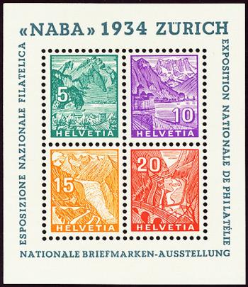 Stamps: W1 - 1934 Souvenir sheet for the National Stamp Exhibition in Zurich