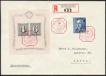 Briefmarken: W14, J104 - 1943 Jubiläumsblock 100 Jahre Schweizerische Postmarken