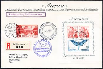 Briefmarken: SF38.3b - 23. September 1938 Aarau-Bellinzona-Aarau