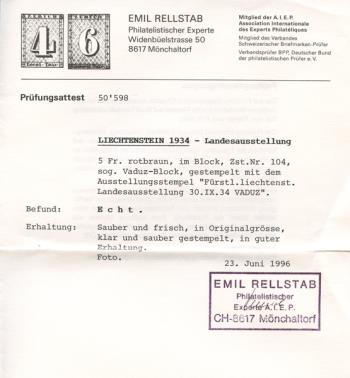 Thumb-3: FL104 - 1934, Bloc feuillet pour l'exposition nationale du Liechtenstein, Vaduz