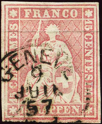 Briefmarken: 24F - 1856 Berner Druck, 1. Druckperiode, Münchner Papier