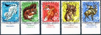 Briefmarken: J215-J219 - 1966 Pro Juventute, Einheimische Wildtiere