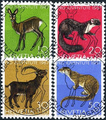 Briefmarken: J220-J223 - 1967 Pro Juventute, Einheimische Wildtiere