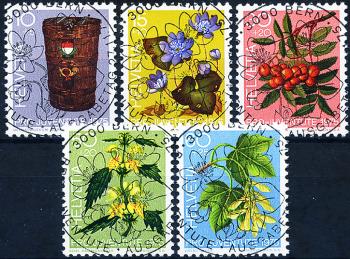 Briefmarken: J252-J256 - 1975 Pro Juventute, Tag der Briefmarke, Zierpflanzen des Waldes